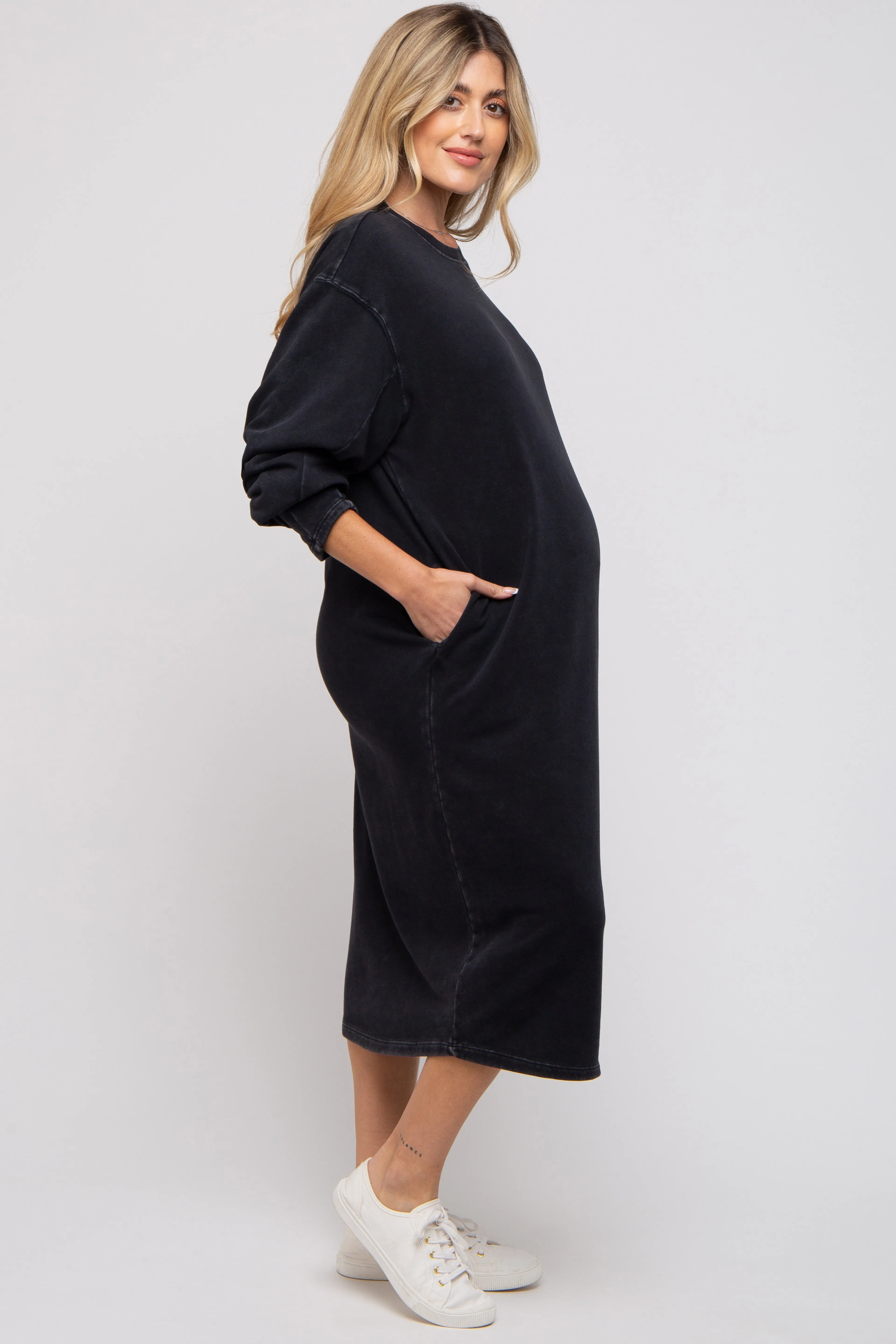Black Oversized Maternity Sweatshirt Midi Dress sold by Pinkblush product image thumbnail 3