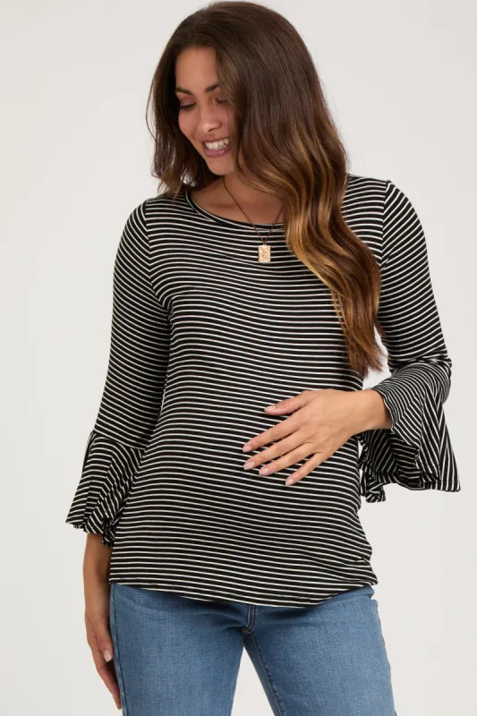 Black Striped Maternity 3/4 Sleeve Top sold by Pinkblush