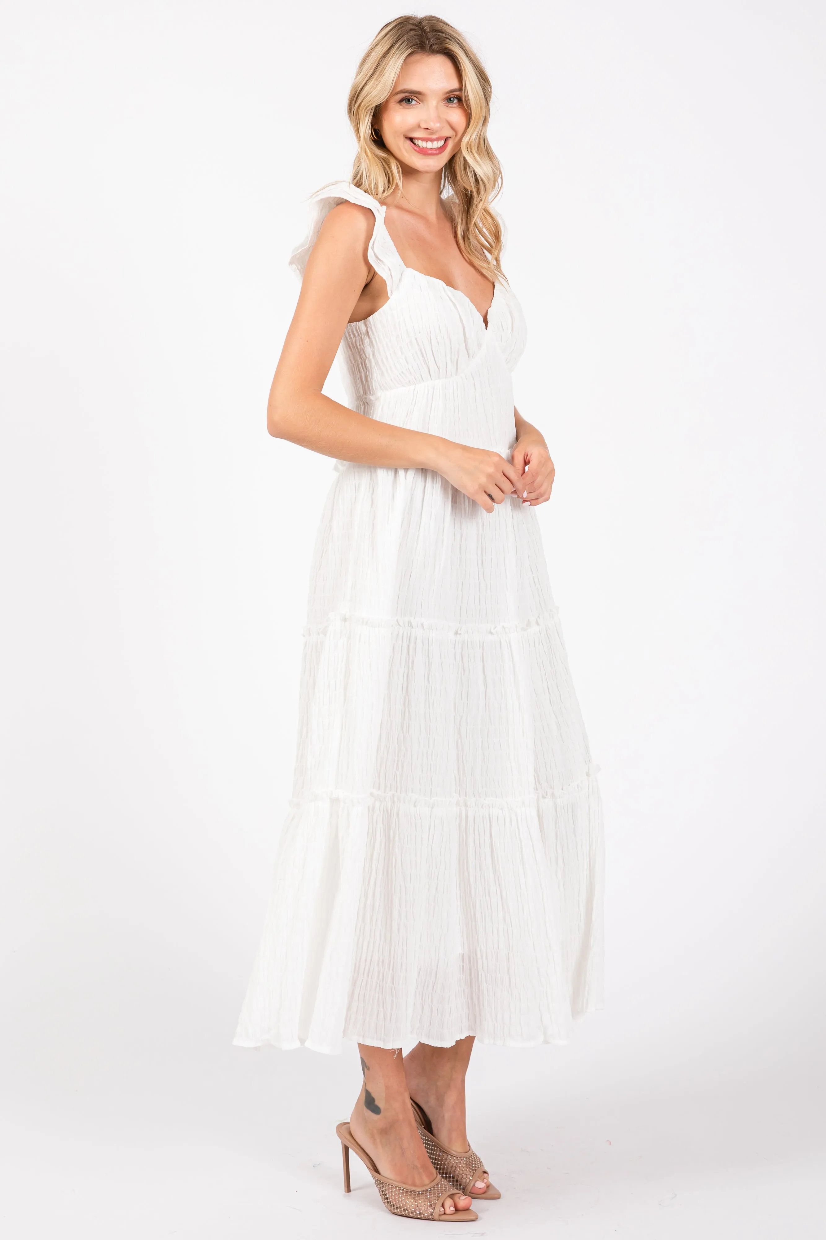 White Textured Tiered Midi Dress sold by Pinkblush product image thumbnail 2