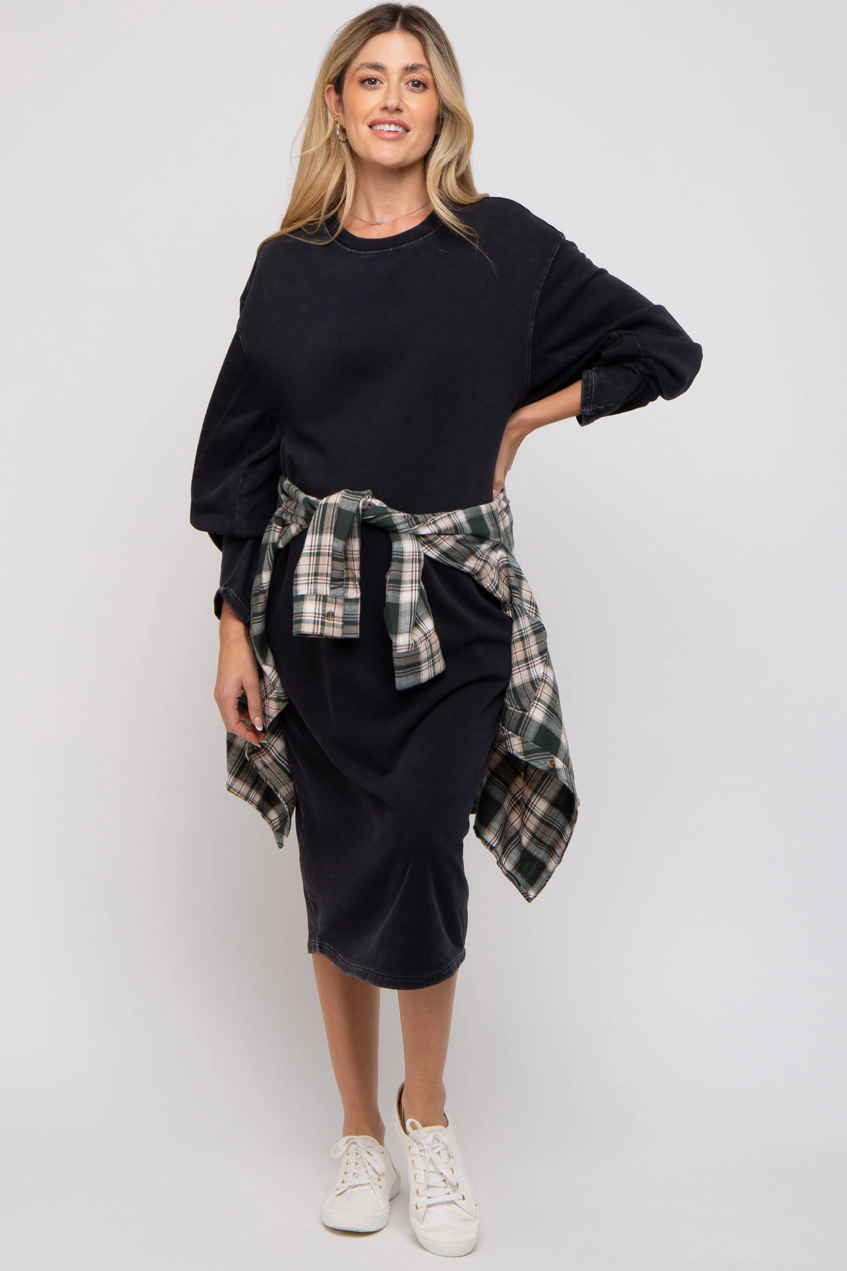 Black Oversized Maternity Sweatshirt Midi Dress sold by Pinkblush