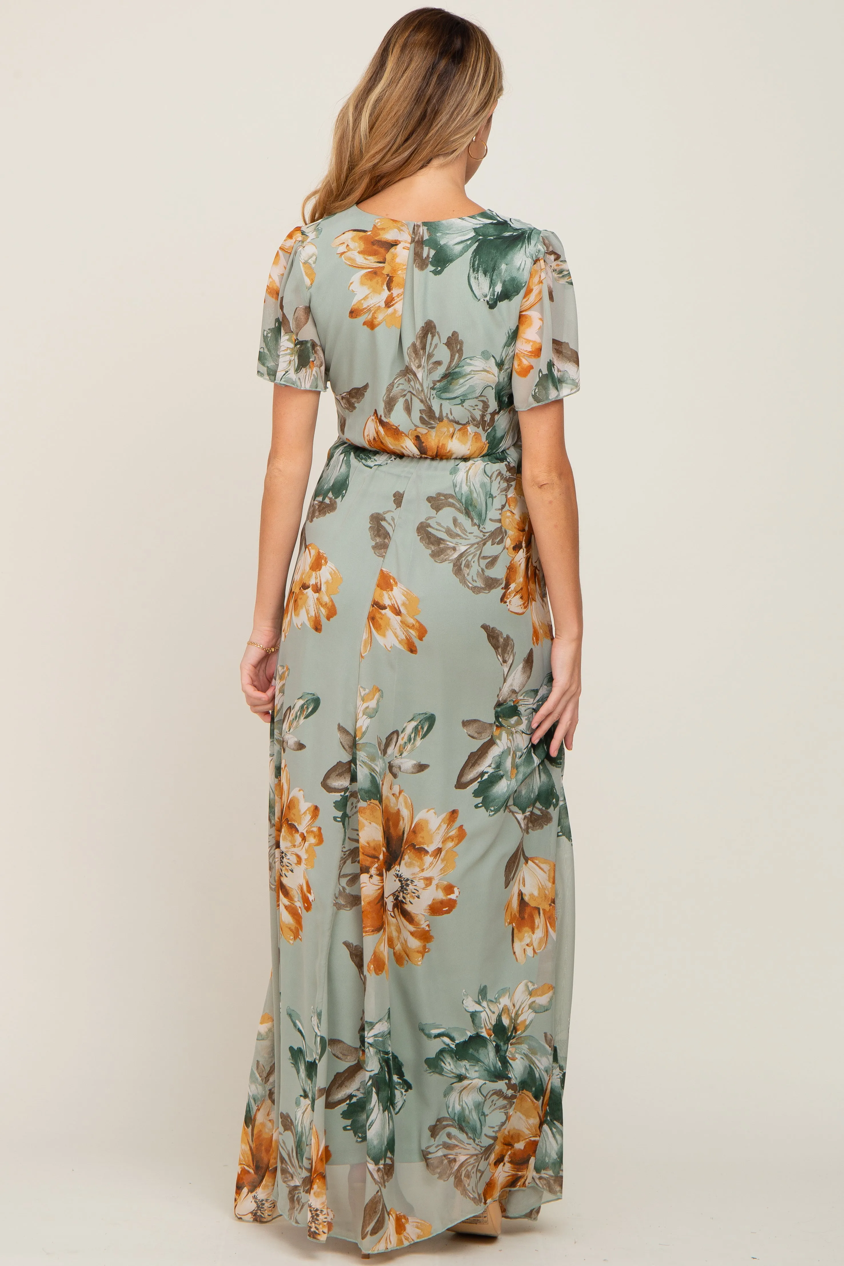 Sage Floral Chiffon Short Sleeve Maternity Maxi Dress sold by Pinkblush product image thumbnail 3