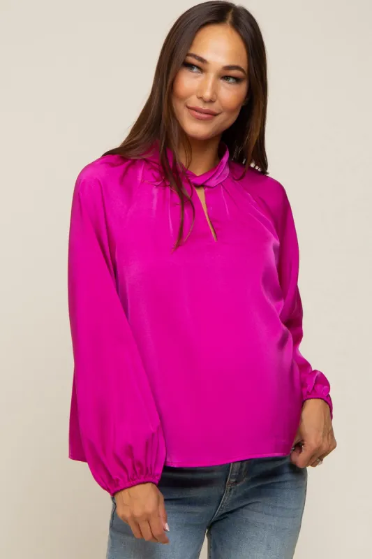 Magenta Satin Cutout Maternity Blouse sold by Pinkblush