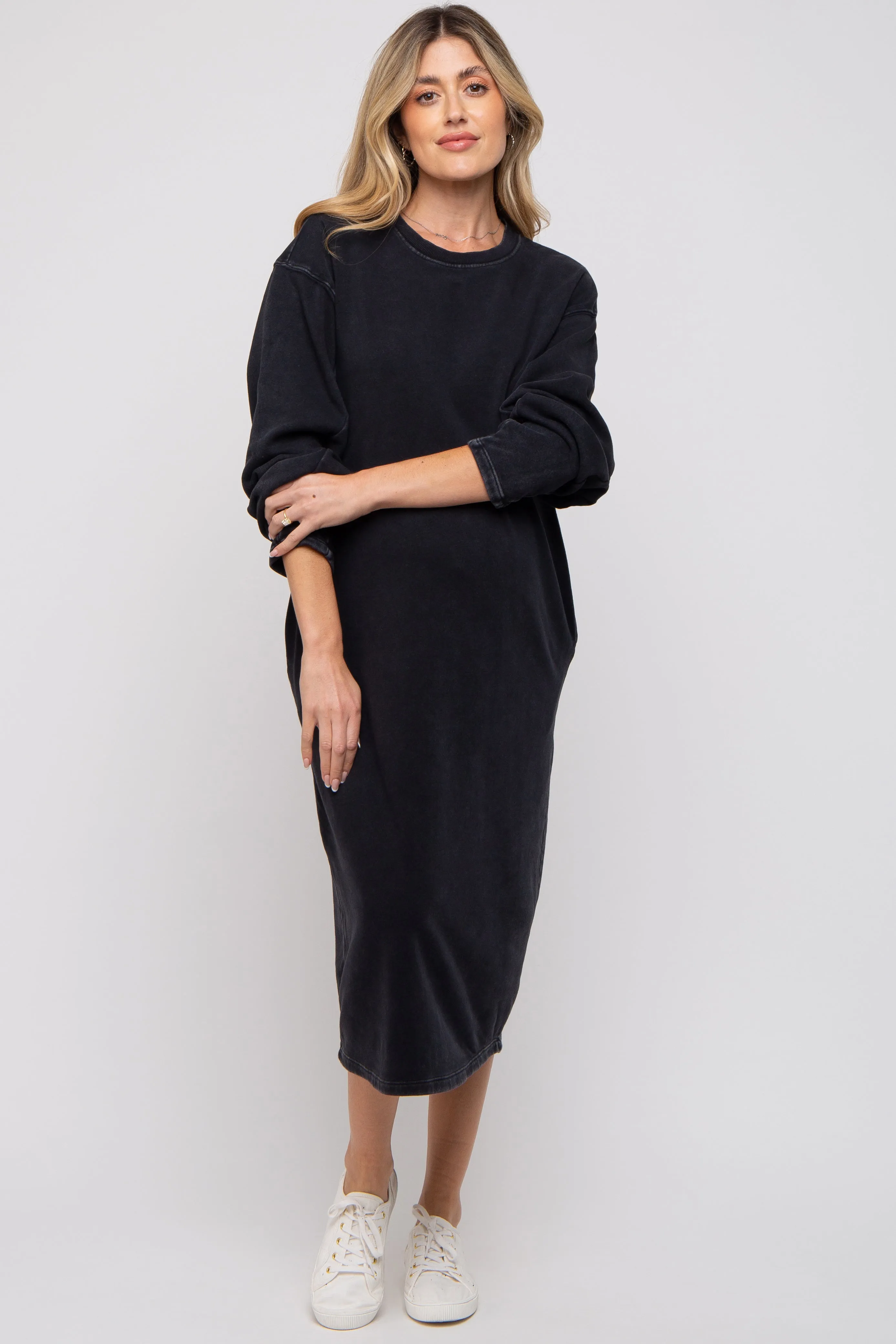 Black Oversized Maternity Sweatshirt Midi Dress sold by Pinkblush product image thumbnail 2