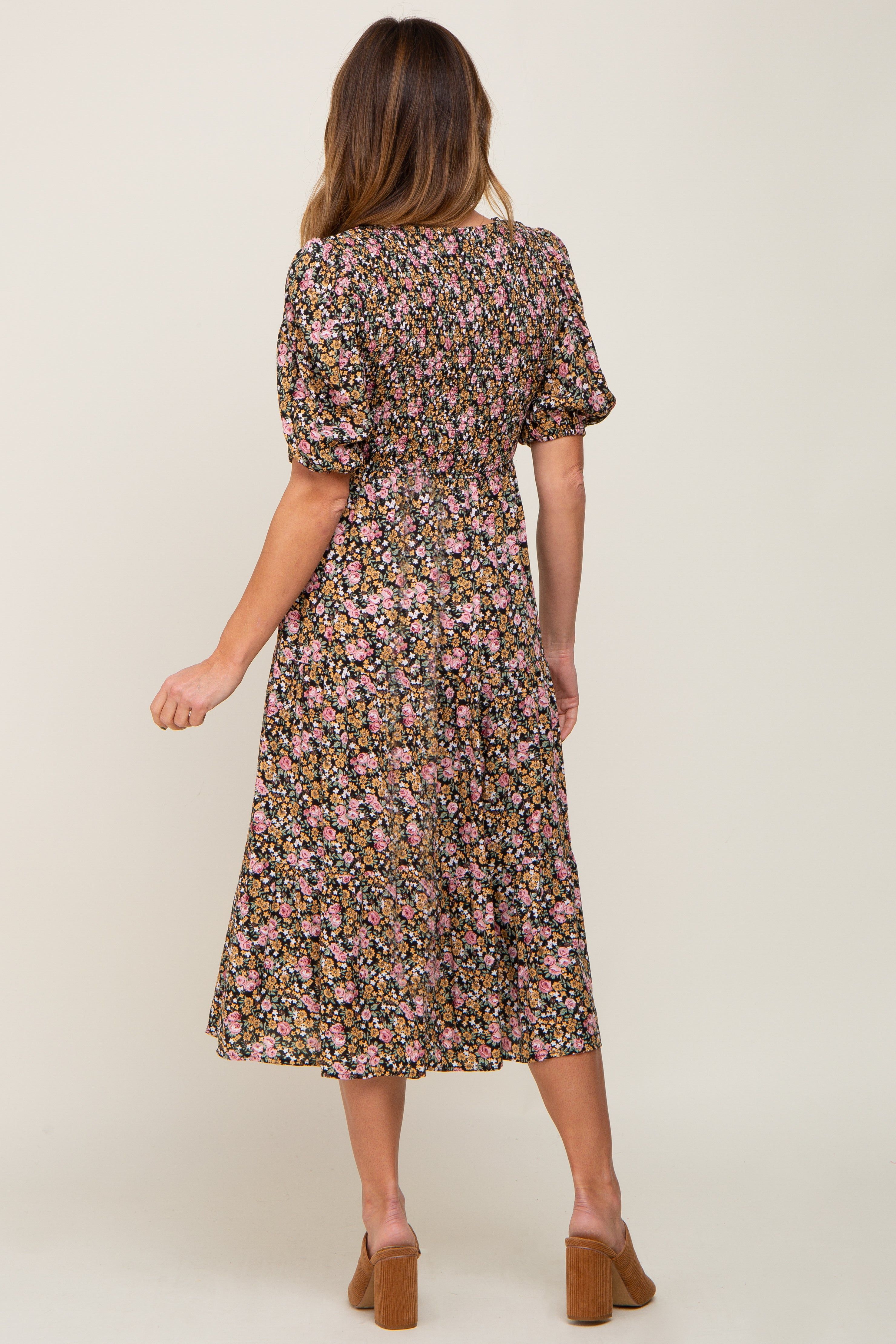 Multi-Color Floral Smocked Tiered Midi Dress sold by Pinkblush product image thumbnail 3
