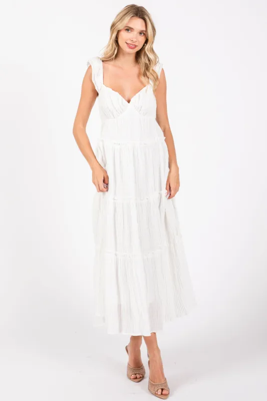 White Textured Tiered Midi Dress sold by Pinkblush