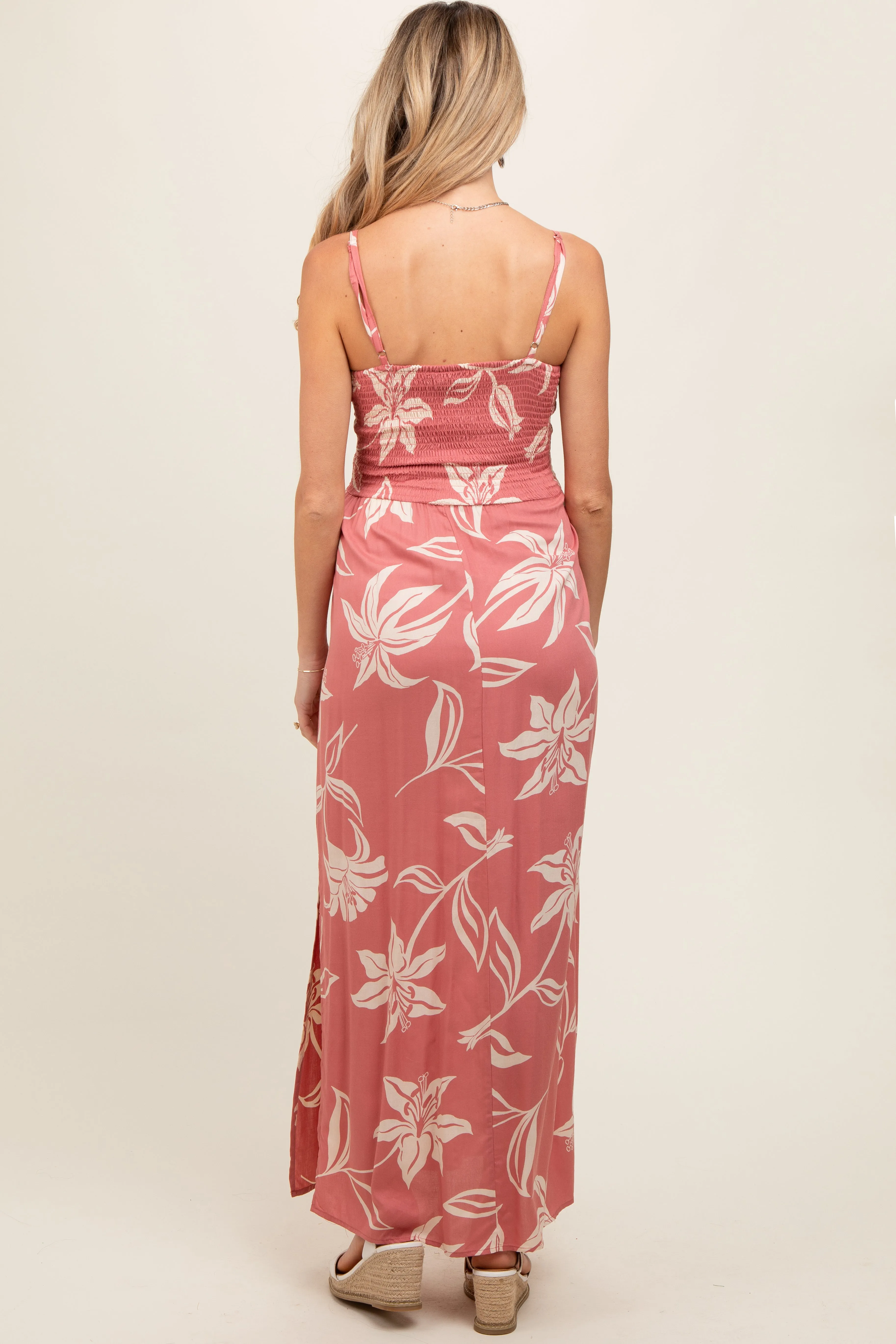Mauve Floral Sleeveless Knotted Maternity Maxi Dress sold by Pinkblush product image thumbnail 3