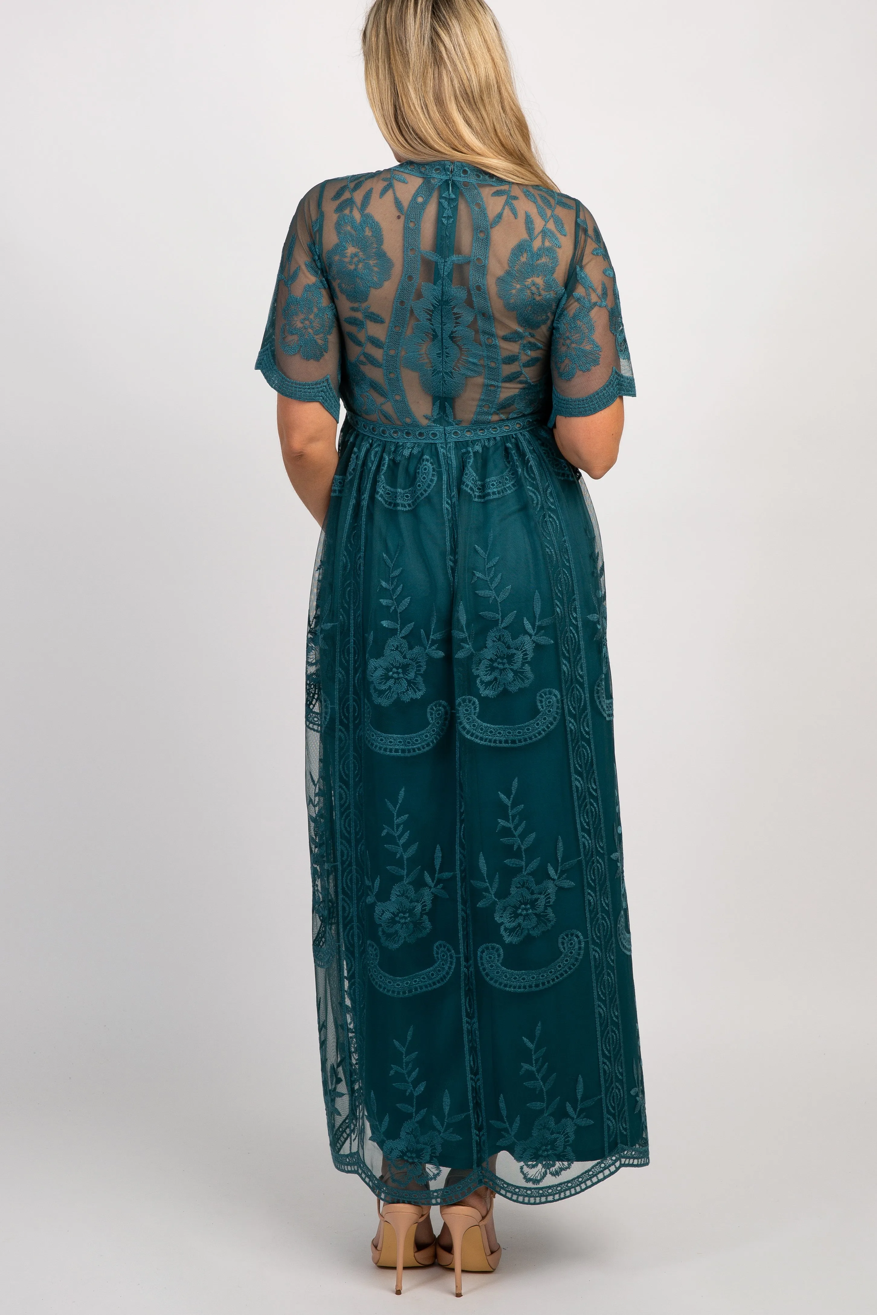 Dark Turquoise Lace Mesh Overlay Maternity Maxi Dress sold by Pinkblush product image thumbnail 3