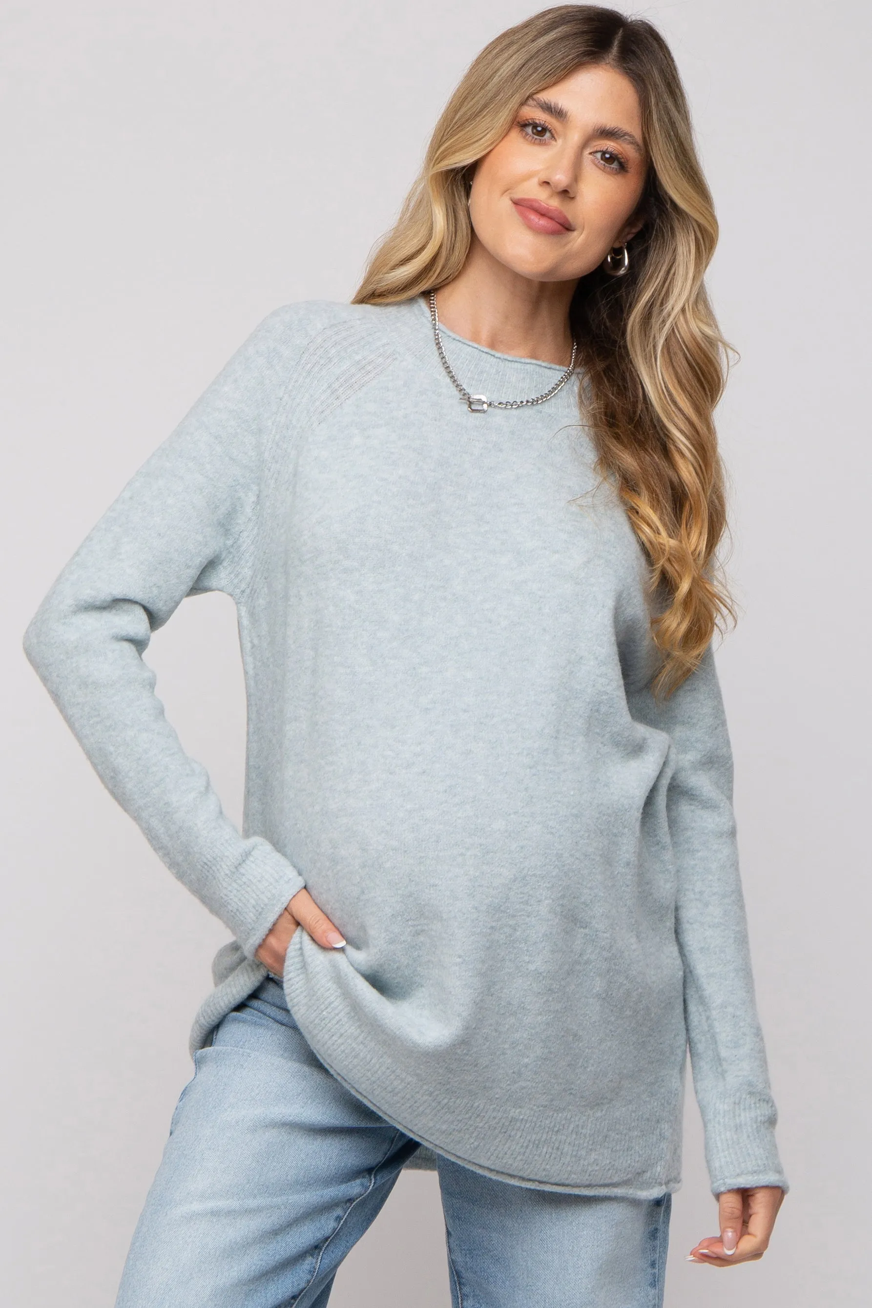Light Blue Brushed Knit Maternity Sweater sold by Pinkblush