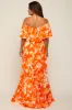 Orange Floral Off Shoulder Flounce Maternity Maxi Dress sold by Pinkblush