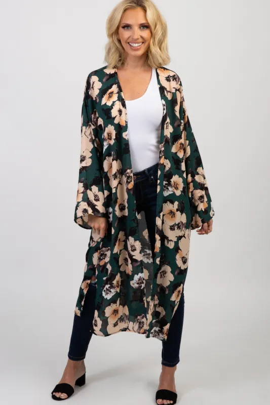 PinkBlush Green Floral Print Chiffon Long Cover Up sold by Pinkblush