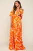 Orange Floral Off Shoulder Flounce Maternity Maxi Dress sold by Pinkblush
