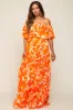 Orange Floral Off Shoulder Flounce Maternity Maxi Dress sold by Pinkblush