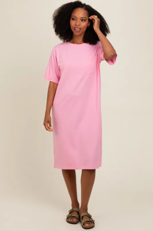 Light Pink Oversized Round Neck T-Shirt Dress sold by Pinkblush