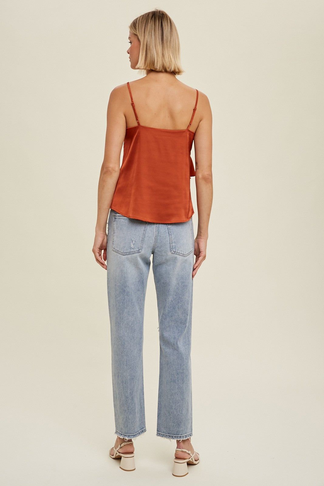 Copper Satin Cami With Asymmetrical Ruffle Detail sold by Pinkblush product image thumbnail 4