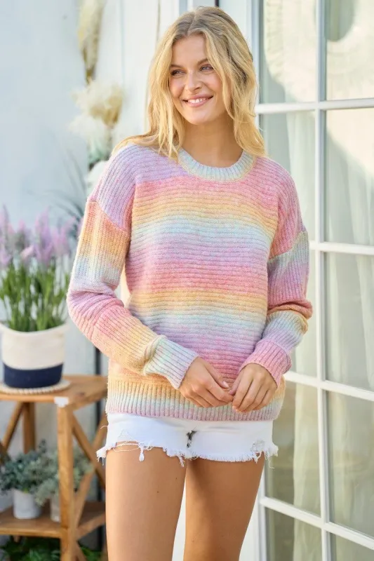 Orange Multi Color Stipe Sweater sold by Pinkblush