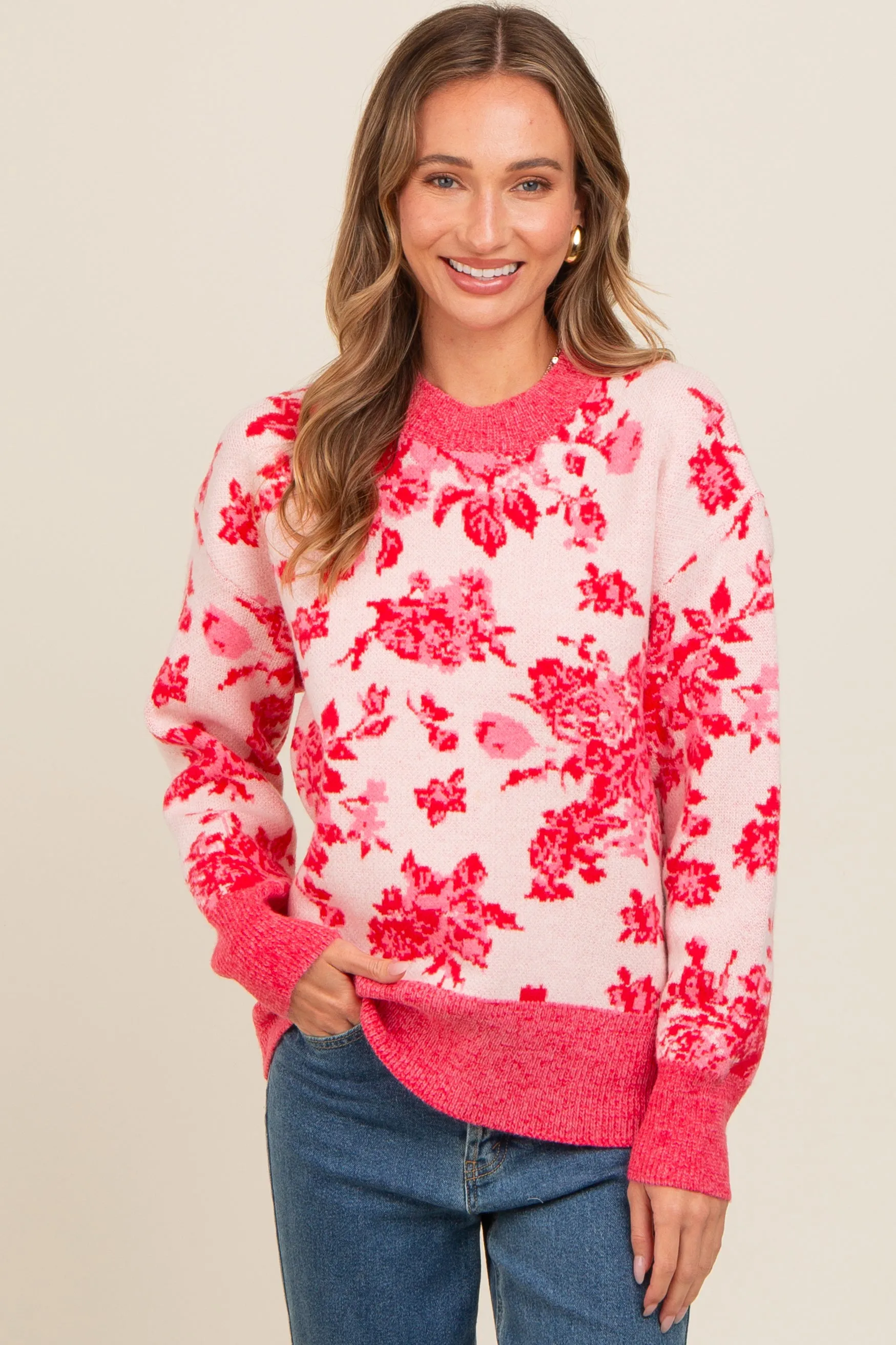 Pink Floral Crew Neck Maternity Sweater sold by Pinkblush product image thumbnail 5