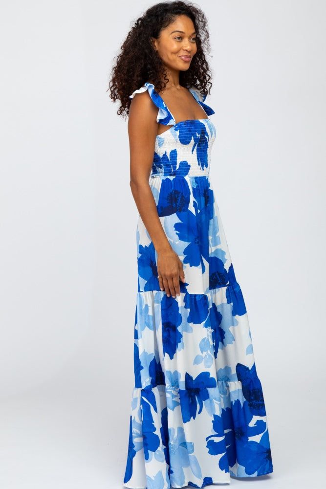 Blue Floral Smocked Tiered Maxi Dress sold by Pinkblush product image thumbnail 2