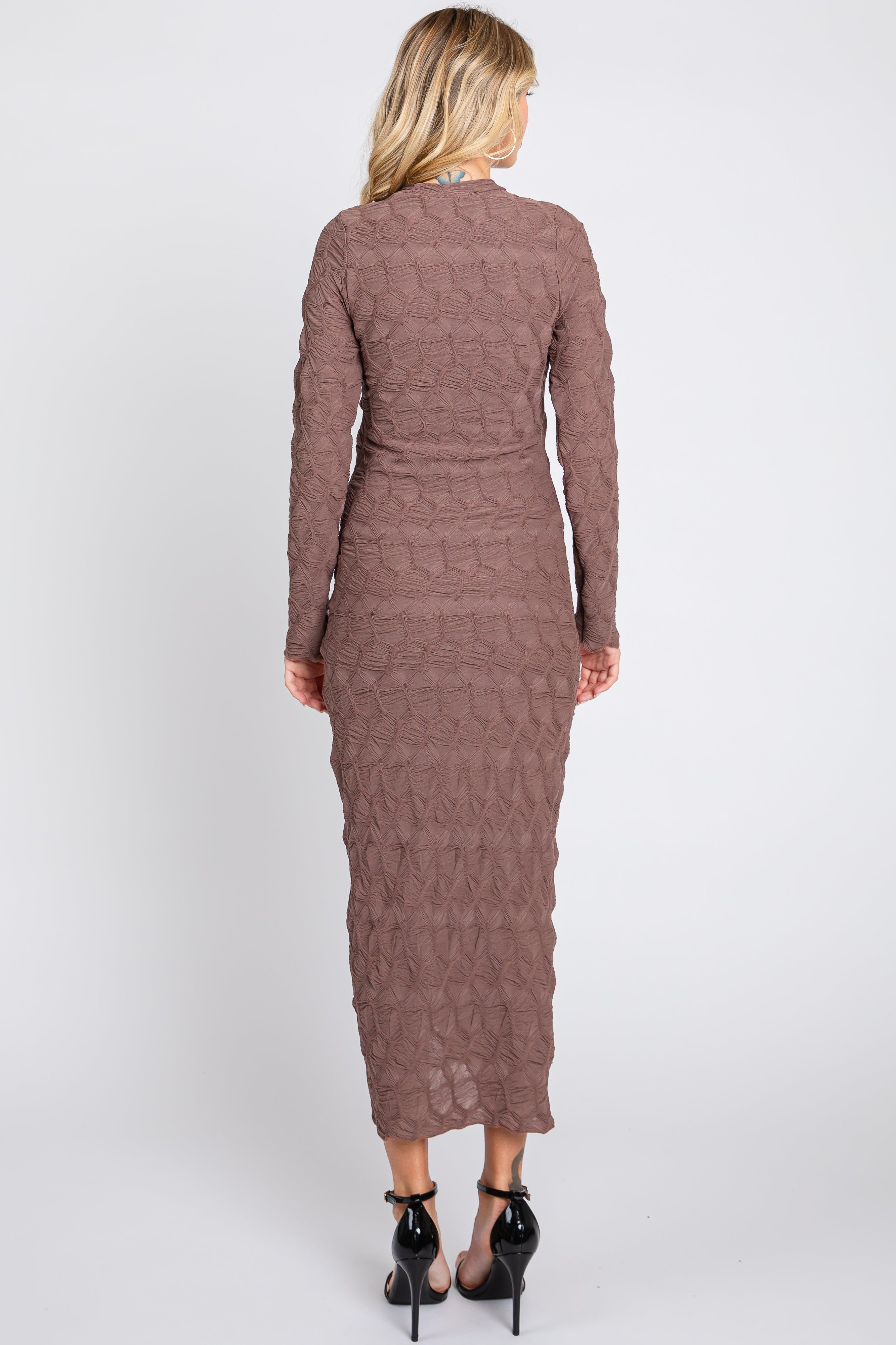 Brown Textured Ruched Midi Dress sold by Pinkblush product image thumbnail 3