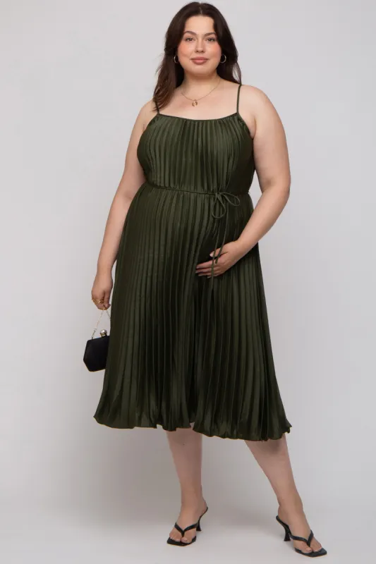 Forest Green Pleated Sleeveless Waist Tie Maternity Plus Maxi Dress sold by Pinkblush