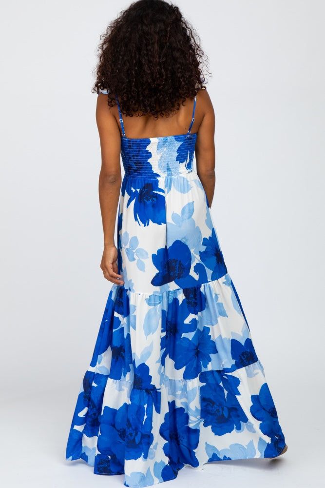 Blue Floral Smocked Tiered Maxi Dress sold by Pinkblush product image thumbnail 3