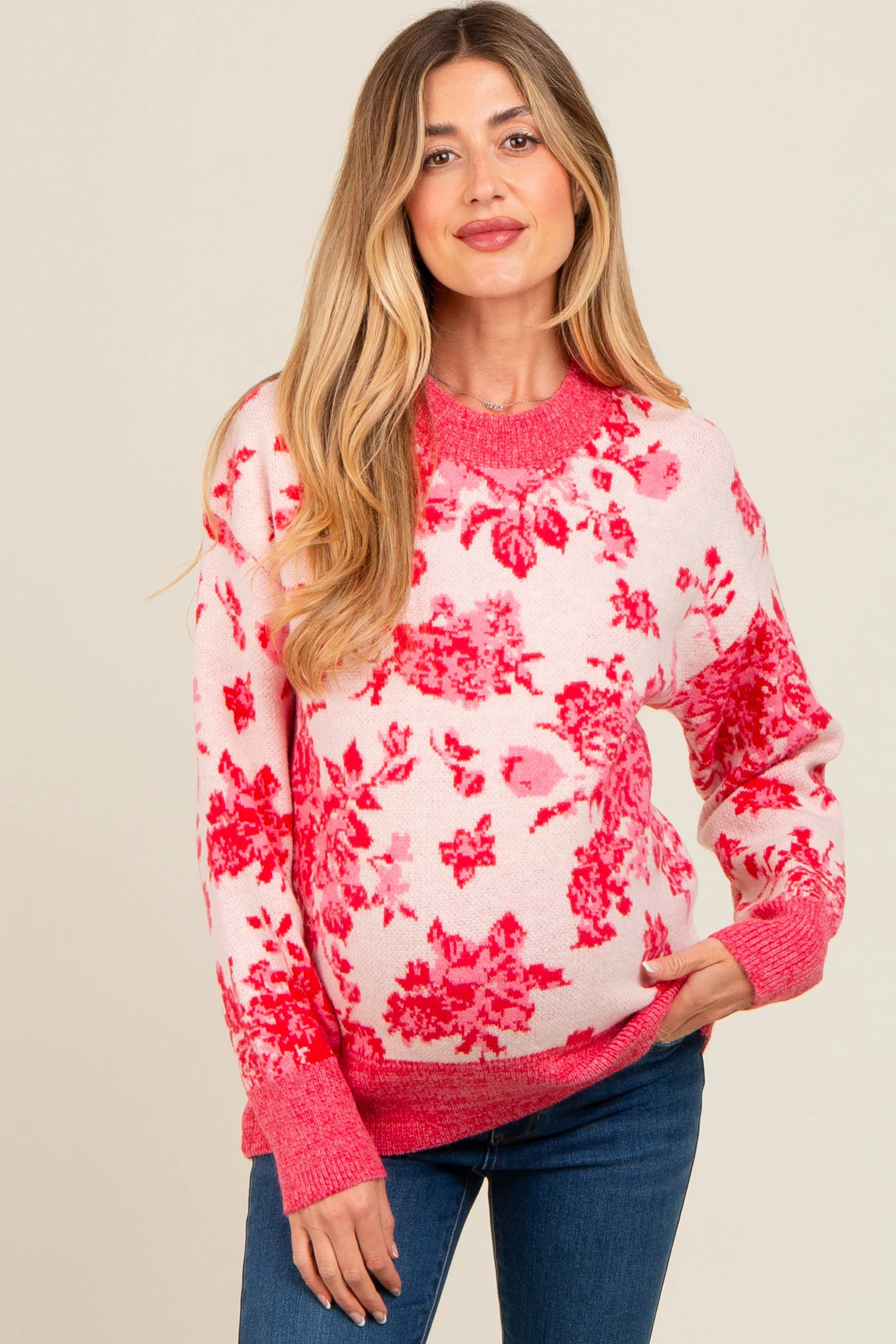 Pink Floral Crew Neck Maternity Sweater sold by Pinkblush