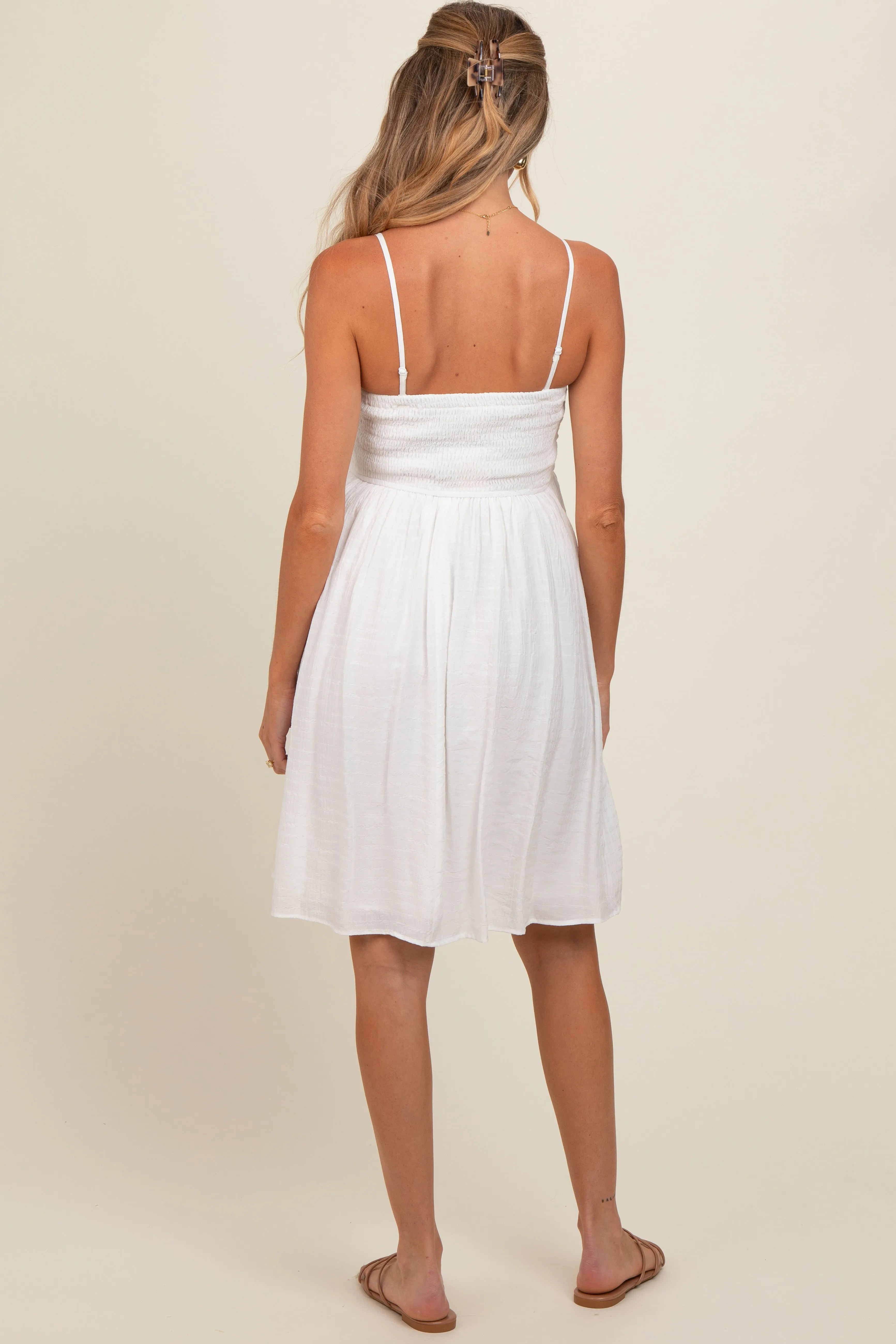 White Textured Smocked Maternity Dress sold by Pinkblush product image thumbnail 4