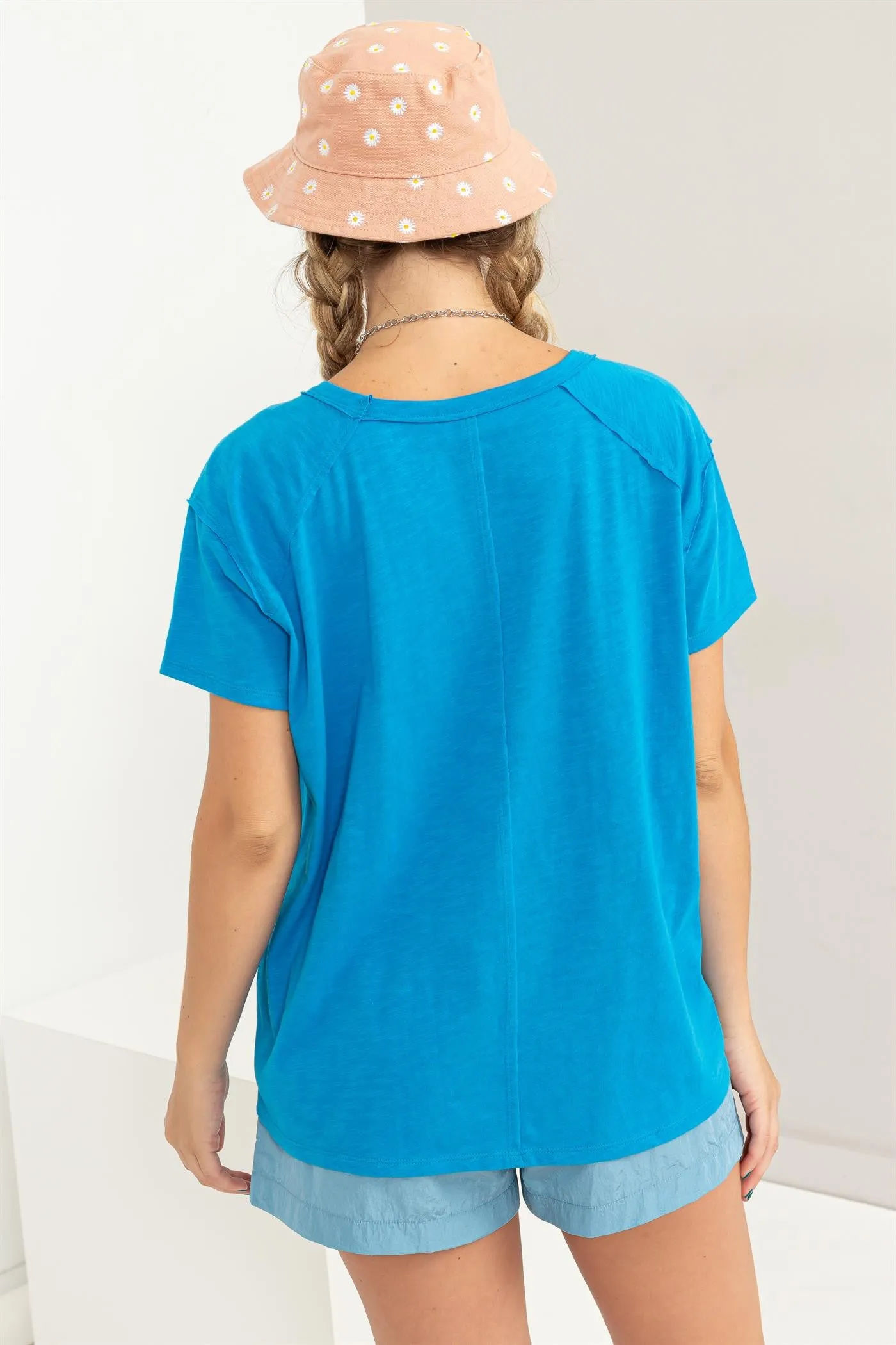 Blue Raw Hem Short Sleeve Top sold by Pinkblush product image thumbnail 2