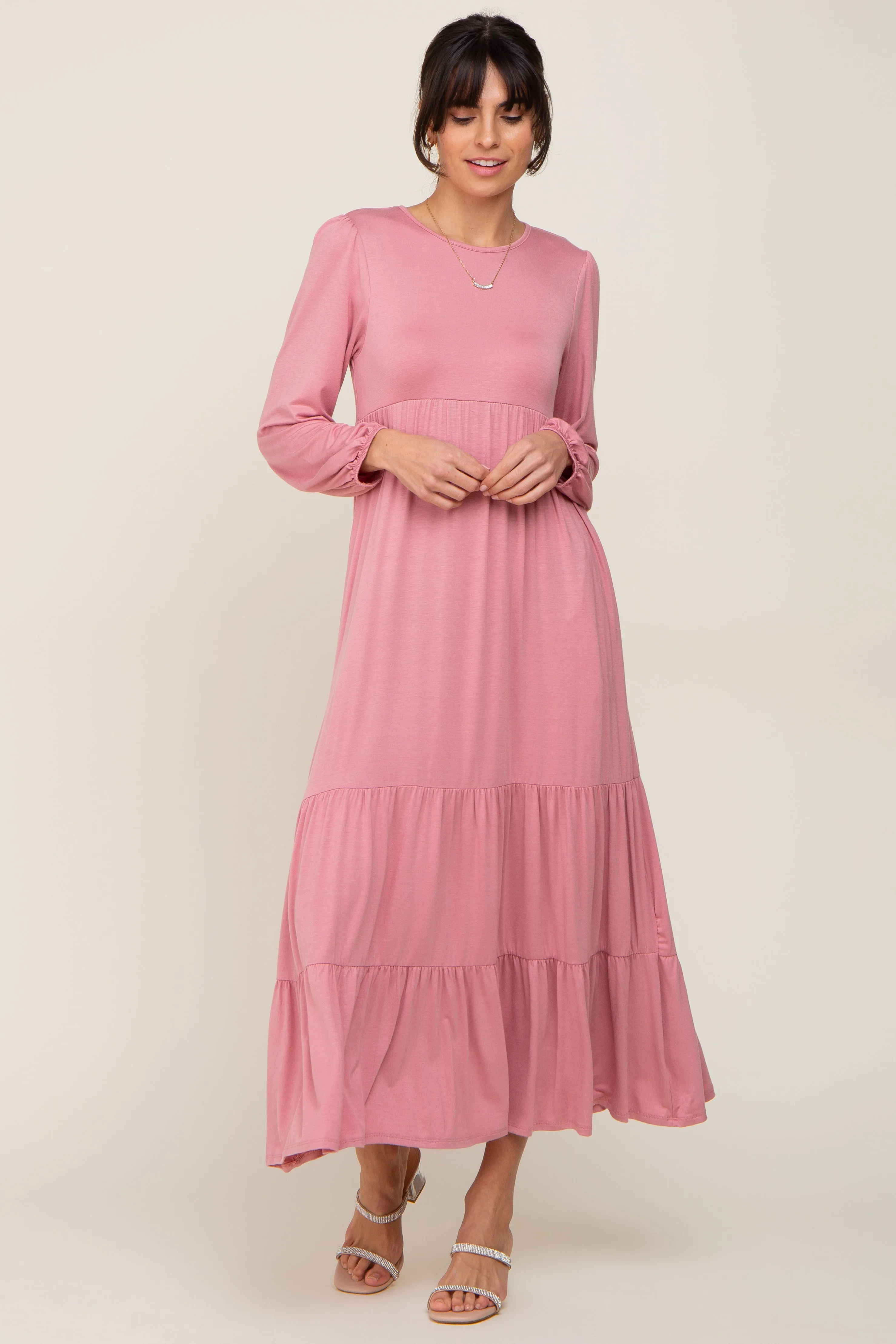 Mauve Long Sleeve Tiered Maxi Dress sold by Pinkblush product image thumbnail 5