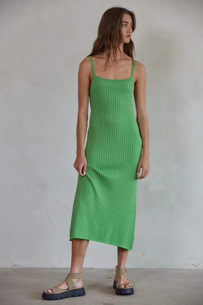 Green Square Neck Ribbed Sleeveless Midi Dress sold by Pinkblush