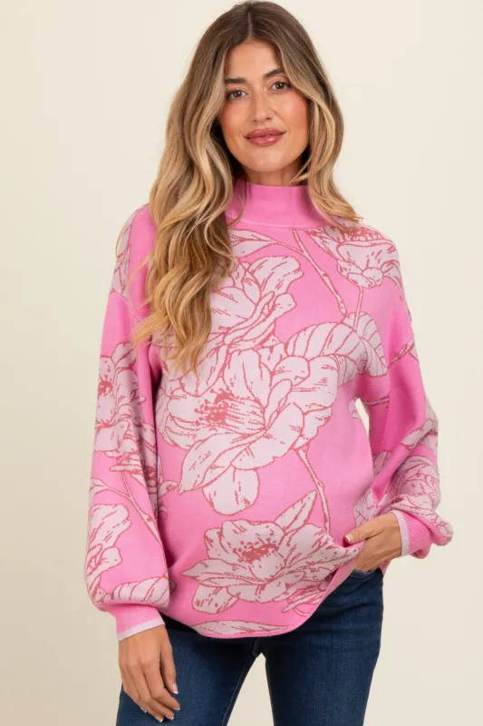 Pink Floral Mock Neck Maternity Sweater sold by Pinkblush
