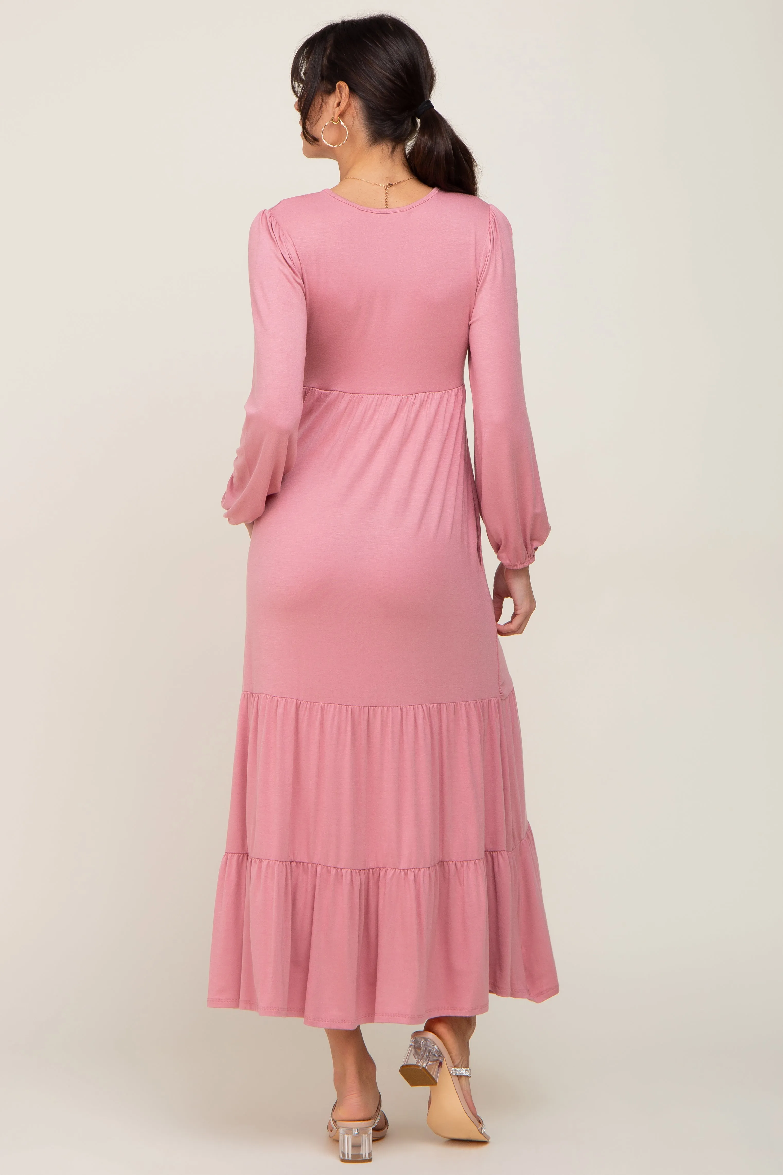 Mauve Long Sleeve Tiered Maxi Dress sold by Pinkblush product image thumbnail 3