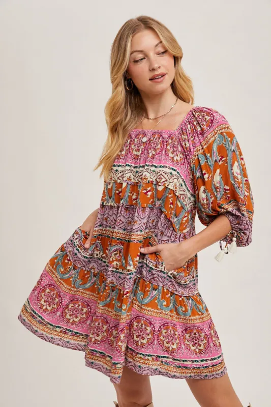 Pink Clay Paisley Print Boho Off Shoulder Dress sold by Pinkblush