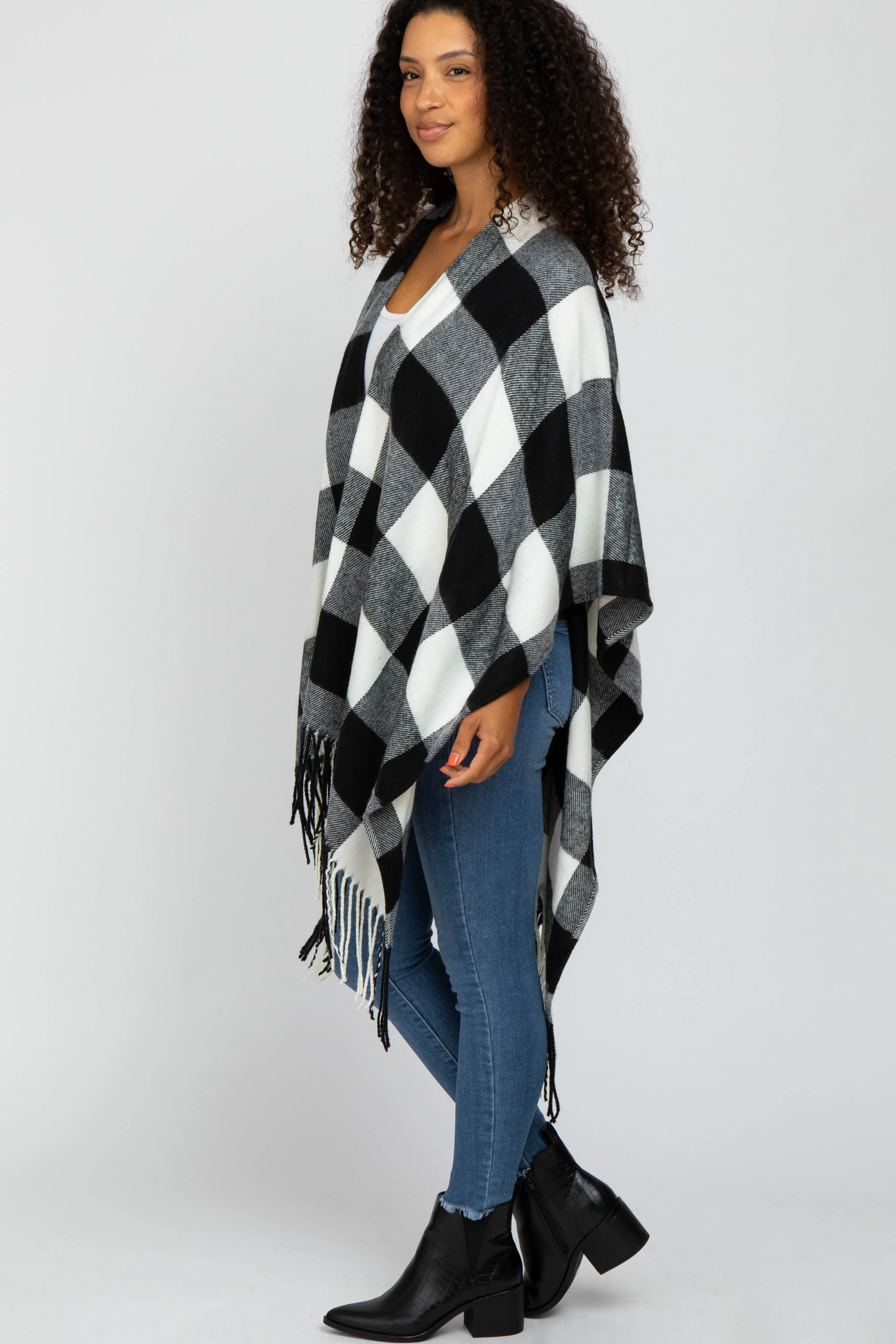 Ivory Plaid Fringe Poncho sold by Pinkblush product image thumbnail 2