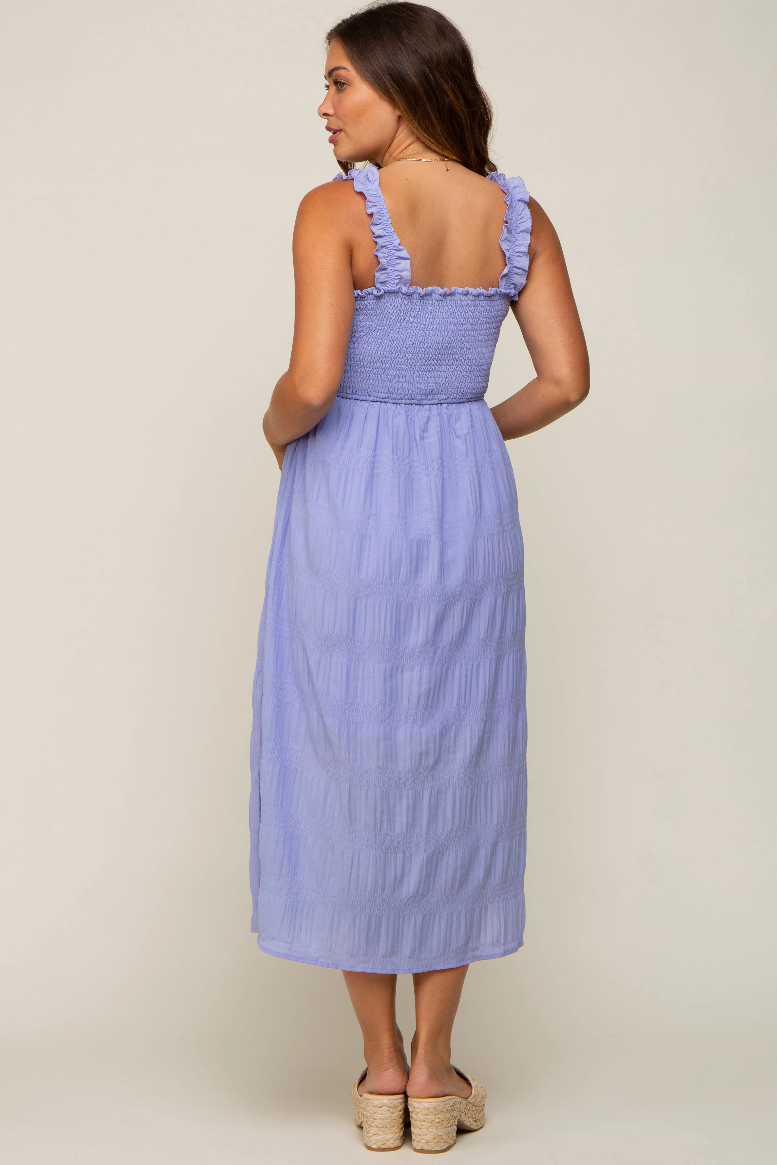 Lavender Smocked Square Neck Maternity Midi Dress sold by Pinkblush product image thumbnail 3