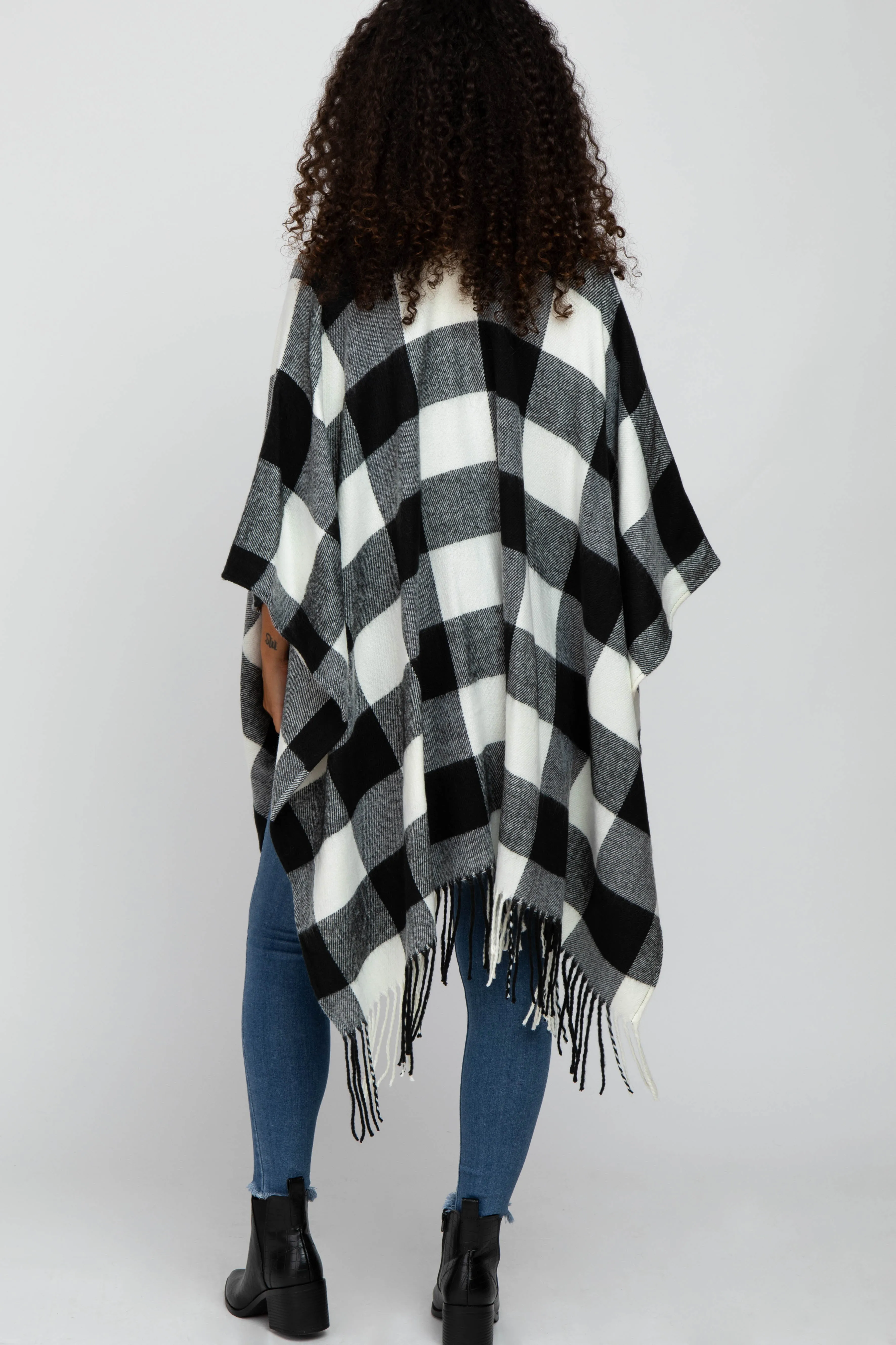 Ivory Plaid Fringe Poncho sold by Pinkblush product image thumbnail 3