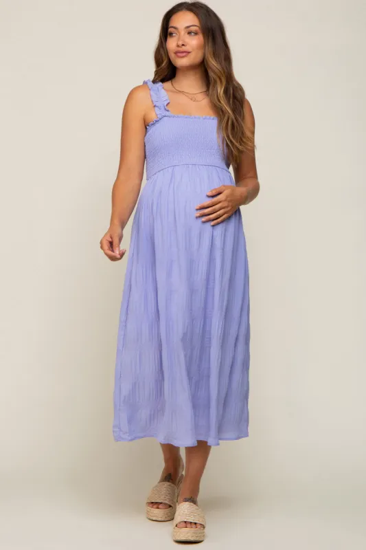 Lavender Smocked Square Neck Maternity Midi Dress sold by Pinkblush