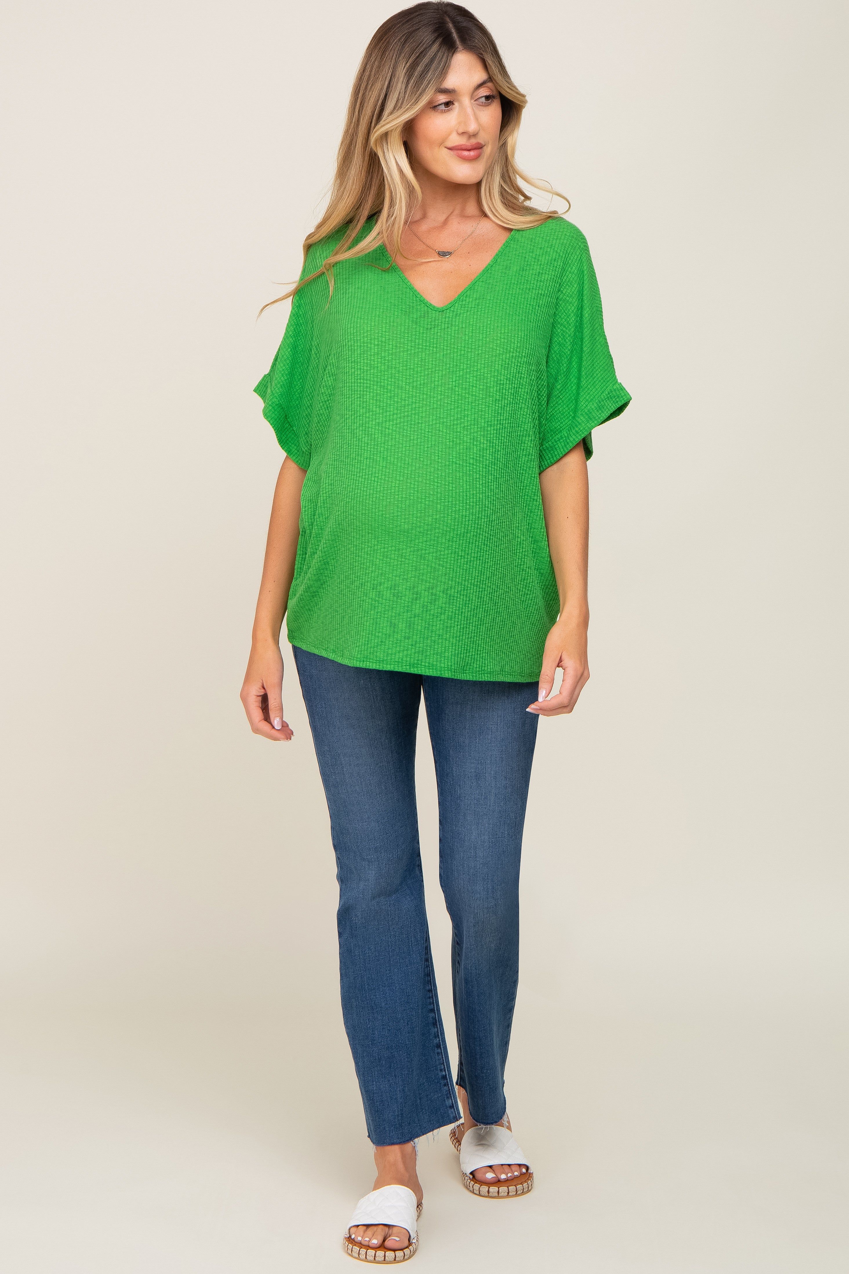 Green Rib Knit V-Neck Maternity Top sold by Pinkblush product image thumbnail 4