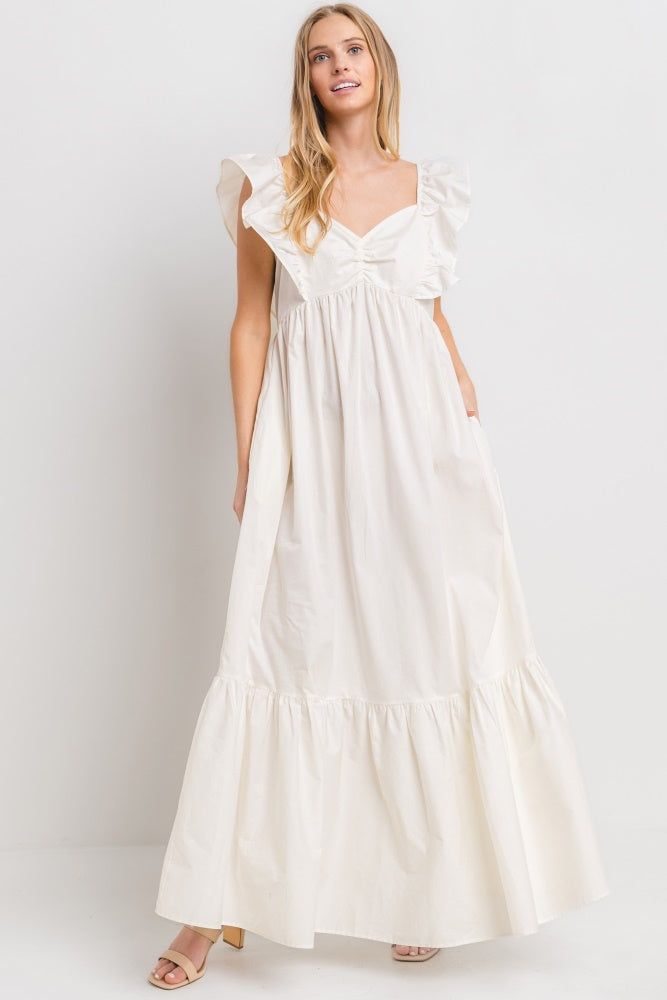 Ivory Multi Solid Poplin Tiered Maxi Dress sold by Pinkblush product image thumbnail 2