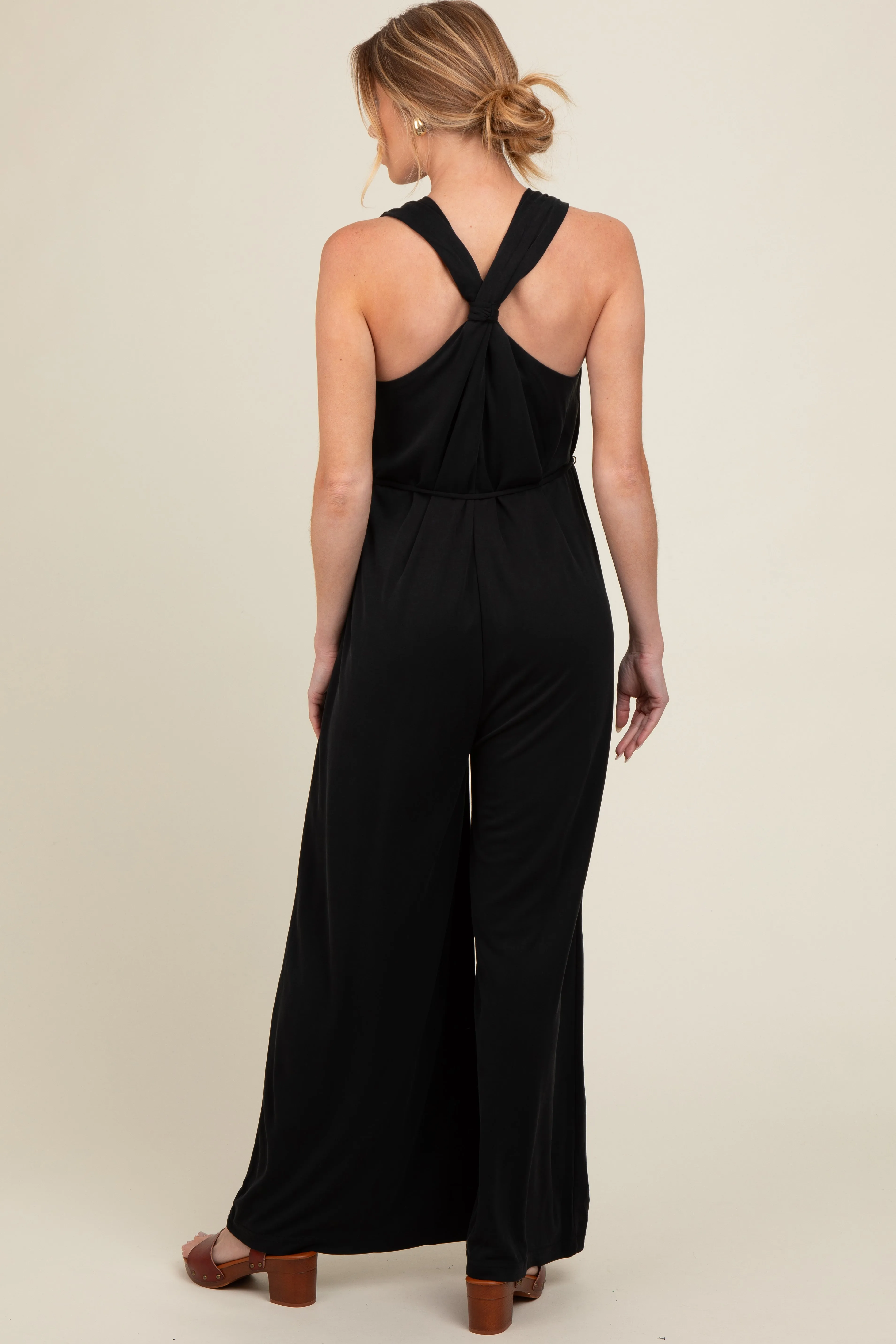 Black Racerback Wide Leg Maternity Jumpsuit sold by Pinkblush product image thumbnail 3