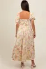 Ivory Floral Pleated Puff Sleeve Maternity Midi Dress sold by Pinkblush