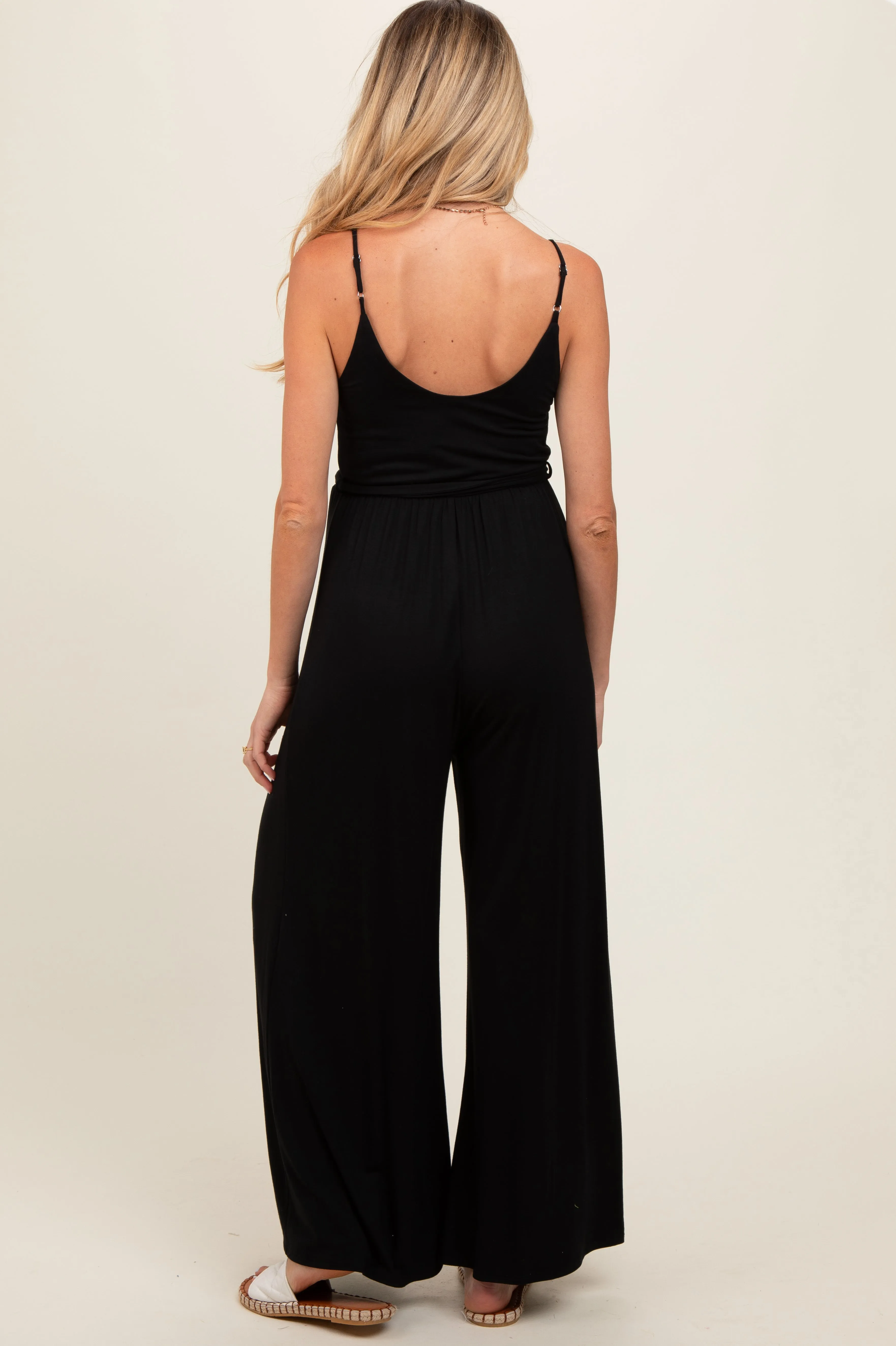 Black Sleeveless V-Neck Split Hem Maternity Jumpsuit sold by Pinkblush product image thumbnail 3