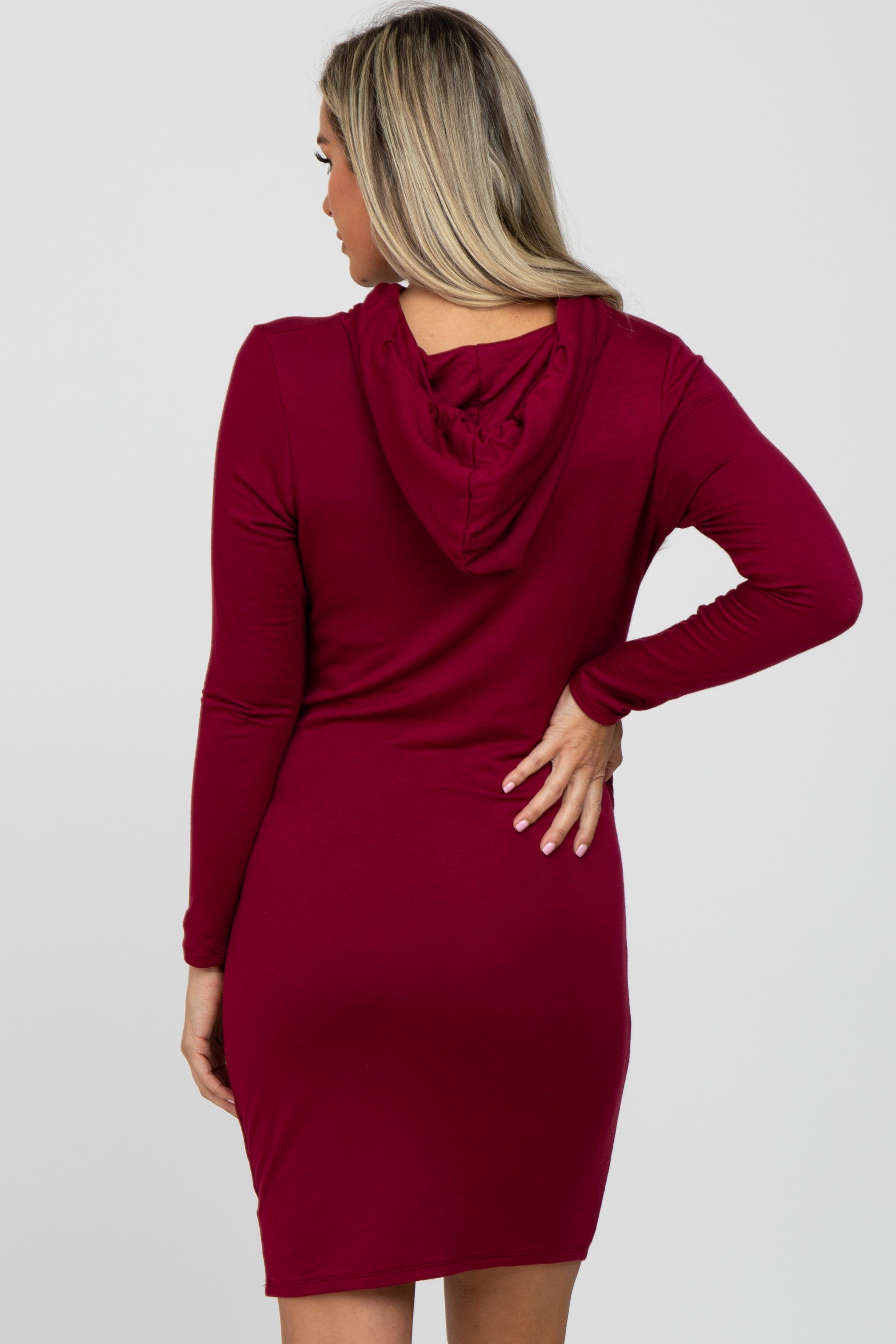 Burgundy Ruched Hooded Maternity Dress sold by Pinkblush product image thumbnail 3