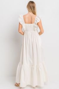 Ivory Multi Solid Poplin Tiered Maxi Dress sold by Pinkblush