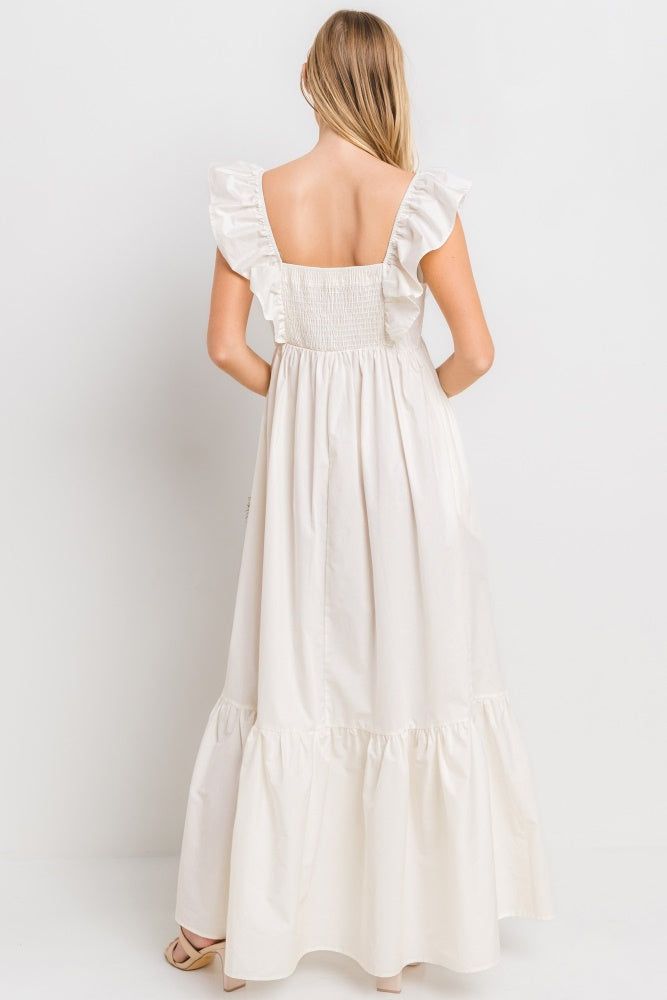 Ivory Multi Solid Poplin Tiered Maxi Dress sold by Pinkblush product image thumbnail 4