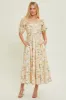 Ivory Floral Pleated Puff Sleeve Maternity Midi Dress sold by Pinkblush