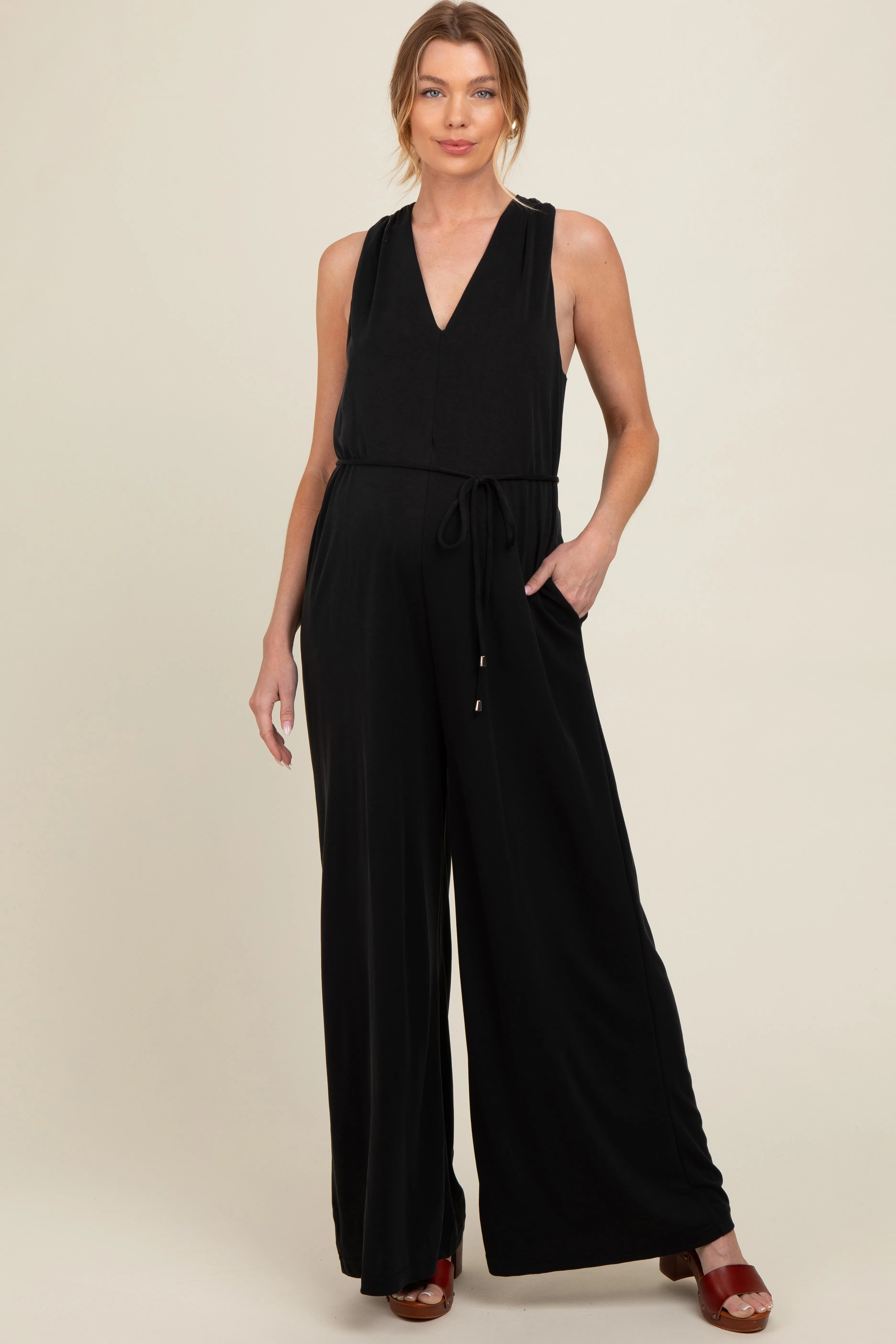 Black Racerback Wide Leg Maternity Jumpsuit sold by Pinkblush product image thumbnail 2