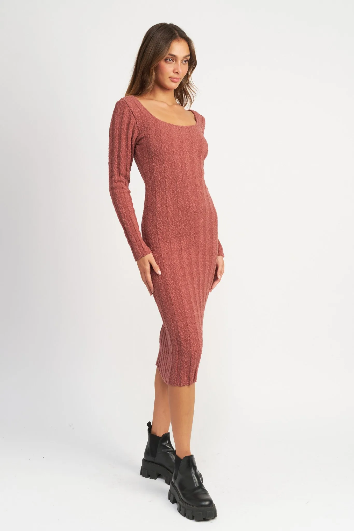 Rust Long Sleeve Knit Sweater Dress sold by Pinkblush product image thumbnail 2