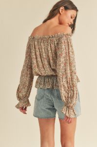 Cream Floral Off The Shoulder Floral Top sold by Pinkblush