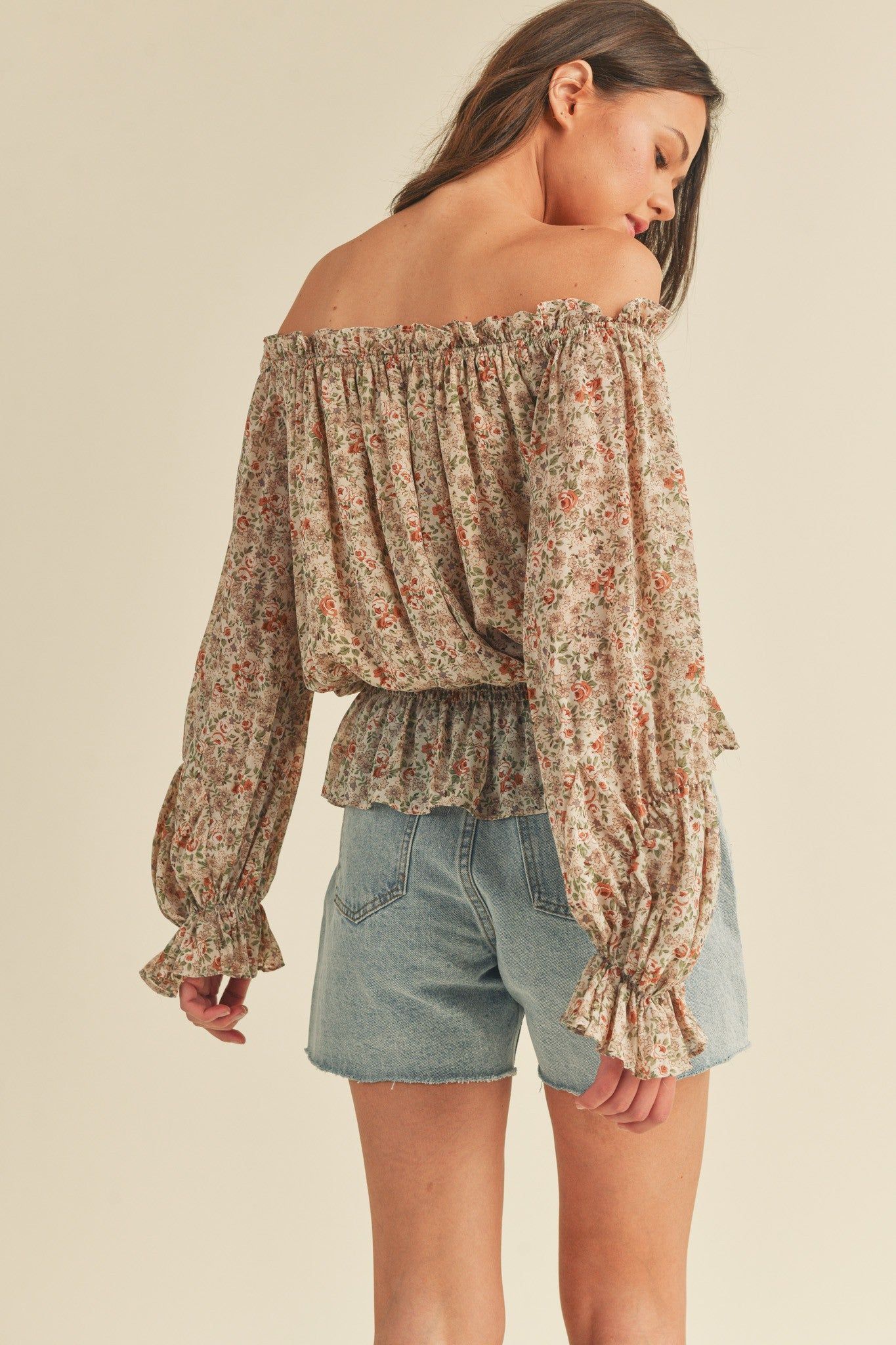Cream Floral Off The Shoulder Floral Top sold by Pinkblush product image thumbnail 4