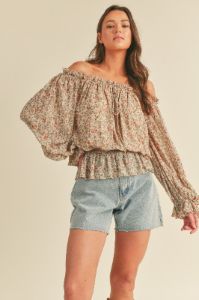 Cream Floral Off The Shoulder Floral Top sold by Pinkblush